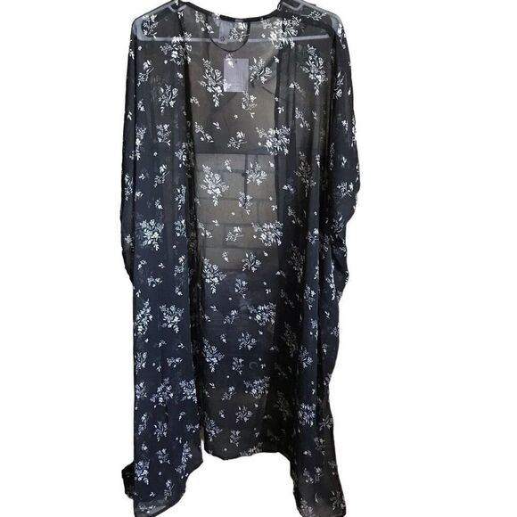 Lauren Conrad One Size semi sheer black floral duster jacket open front New - Picture 2 of 6